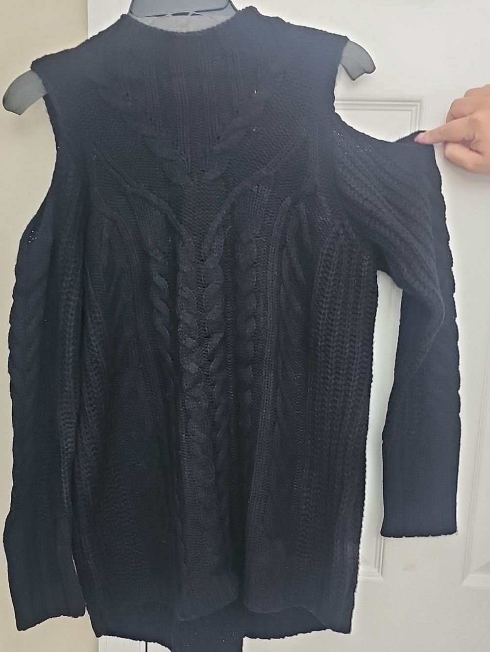 Marled Black Off-Shoulder Cable Knit Sweater